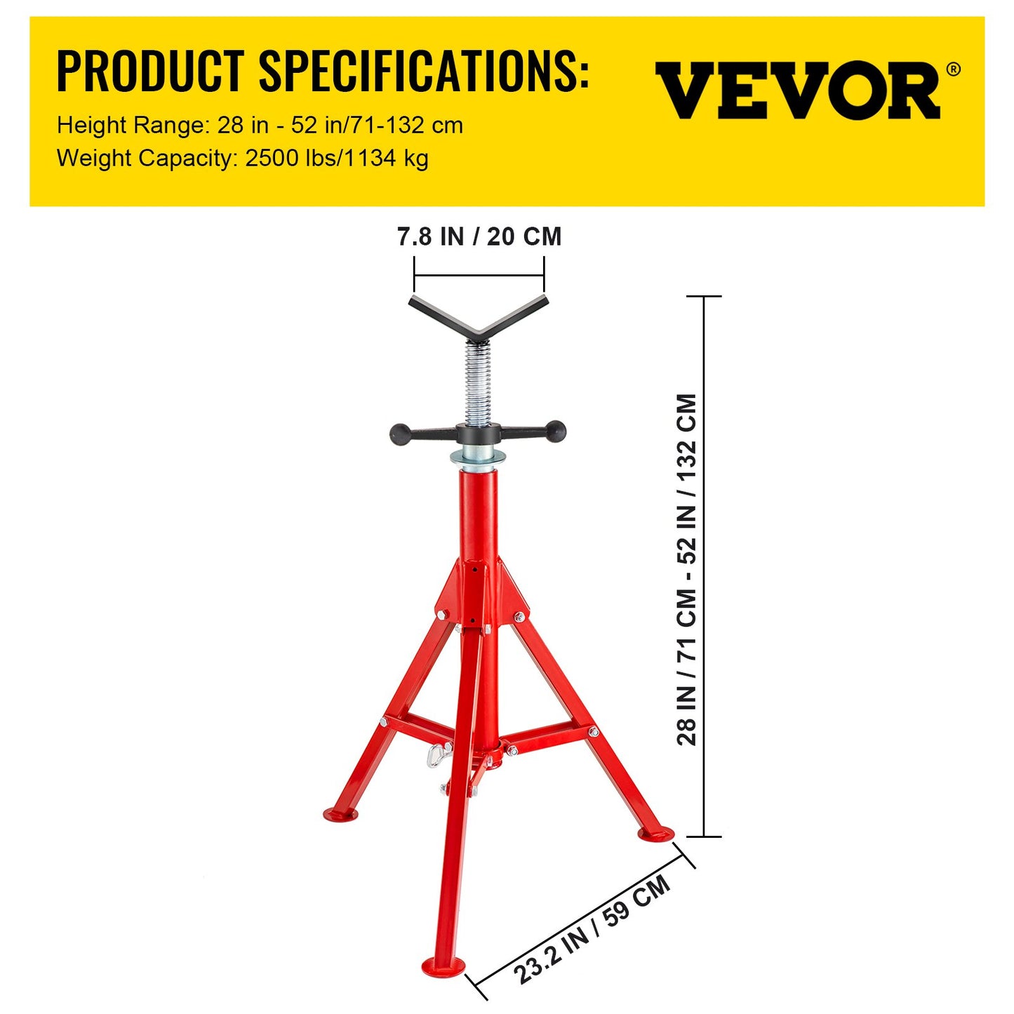 VEVOR V Head Pipe Stand Adjustable Height 28-52 Inch, Pipe Jack Stands 2500 LB.