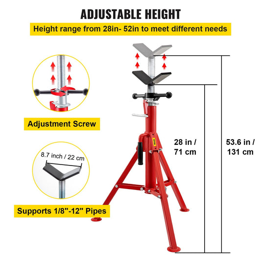 Heavy-Duty Pipe Jack Stand with V-Head, Foldable Legs, 1134 kg Capacity, 1.3 m Max Height