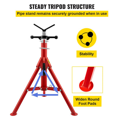 Heavy-Duty Pipe Jack Stand with V-Head, Foldable Legs, 1134 kg Capacity, 1.3 m Max Height
