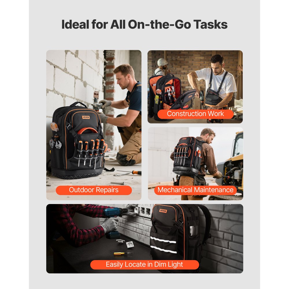Tool Backpack 65 Pockets Tear-resistant Jobsite Backpack for Electrician