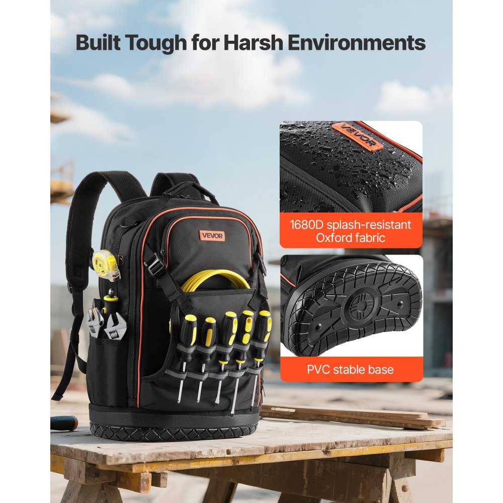 Tool Backpack with Tools 65 Pockets Tear-resistant Jobsite Backpack