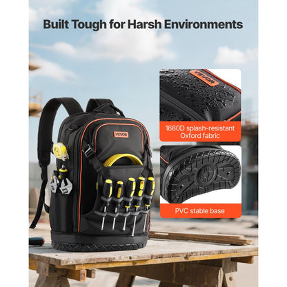 Tool Backpack with Tools 65 Pockets Tear-resistant Jobsite Backpack