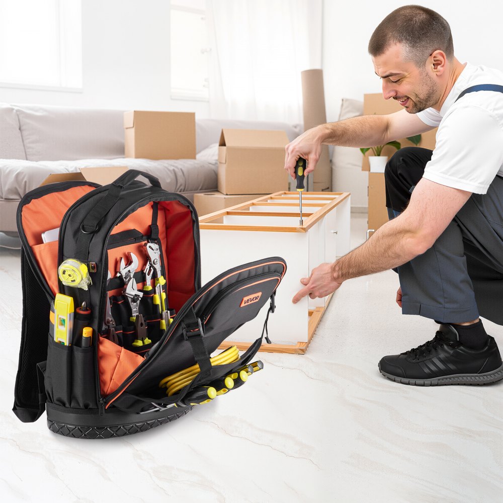 Tool Backpack with Tools 65 Pockets Tear-resistant Jobsite Backpack