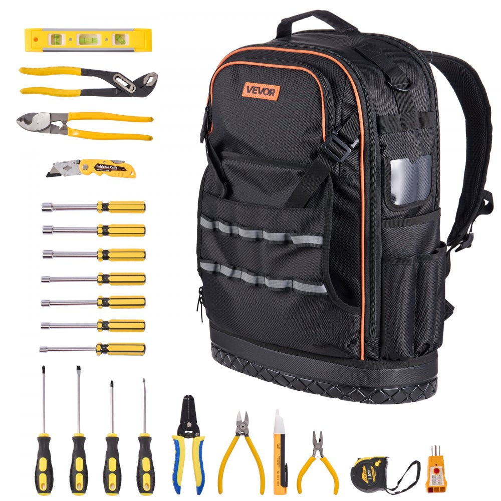Tool Backpack with Tools 65 Pockets Tear-resistant Jobsite Backpack