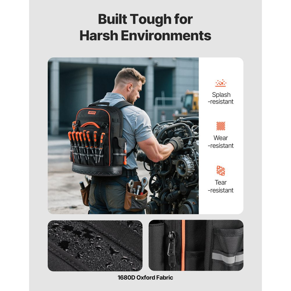 Tool Backpack 64 Pockets Tear-resistant Jobsite Backpack for Electrician
