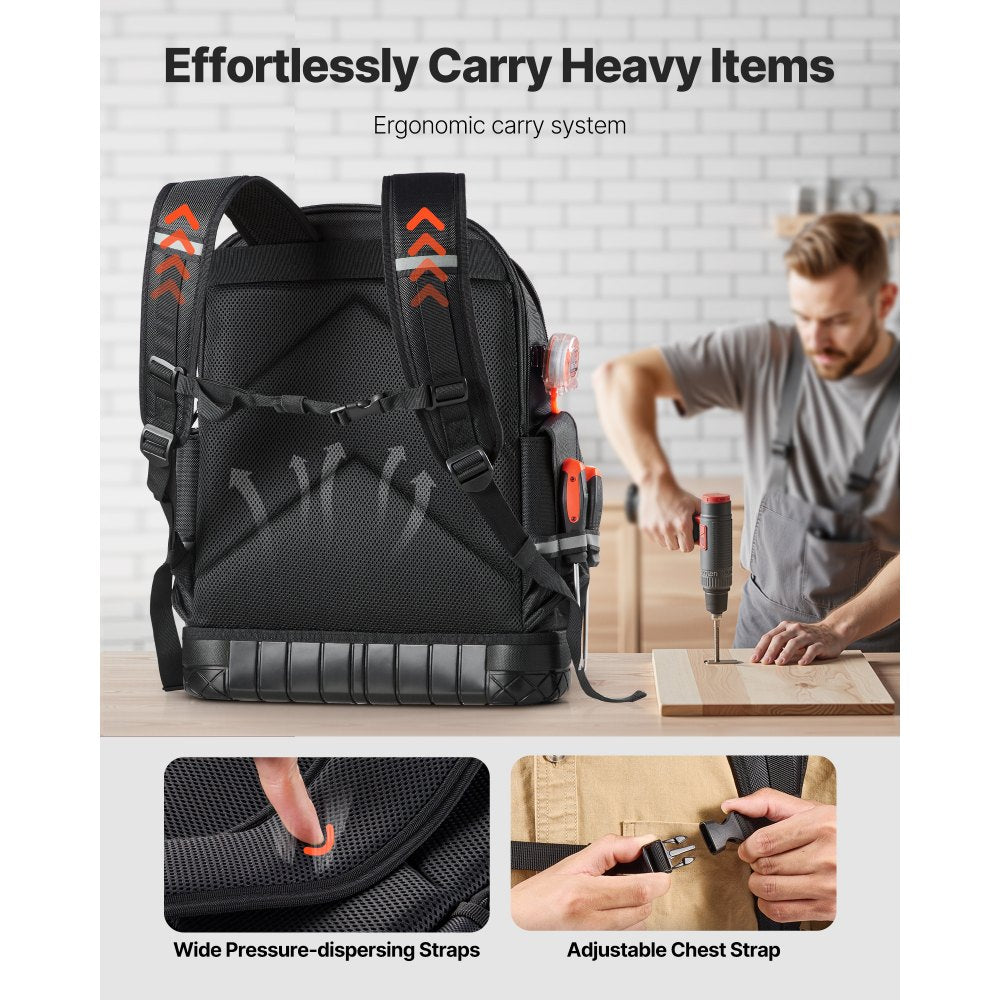 Tool Backpack 64 Pockets Tear-resistant Jobsite Backpack for Electrician