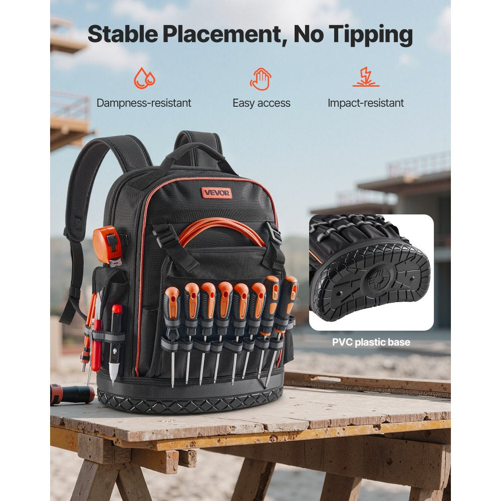 Tool Backpack 64 Pockets Tear-resistant Jobsite Backpack for Electrician