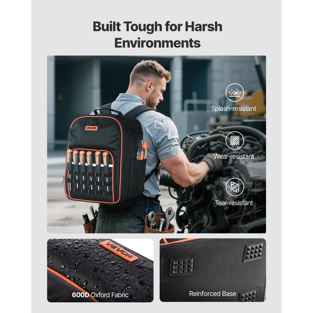 Tool Backpack 49 Pockets Tear-resistant Jobsite Backpack for Electrician