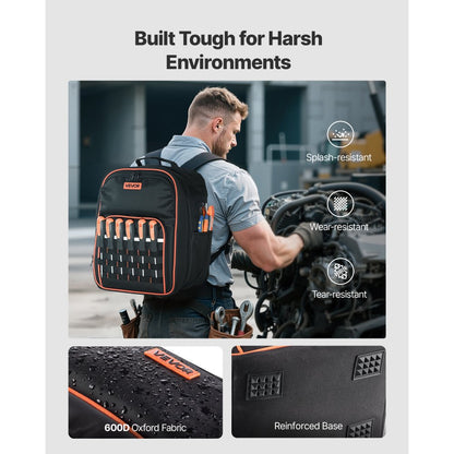 Tool Backpack 49 Pockets Tear-resistant Jobsite Backpack for Electrician