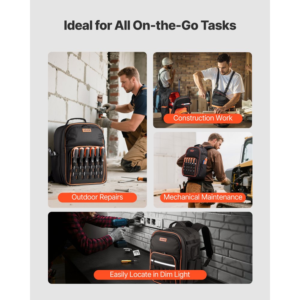Tool Backpack 49 Pockets Tear-resistant Jobsite Backpack for Electrician
