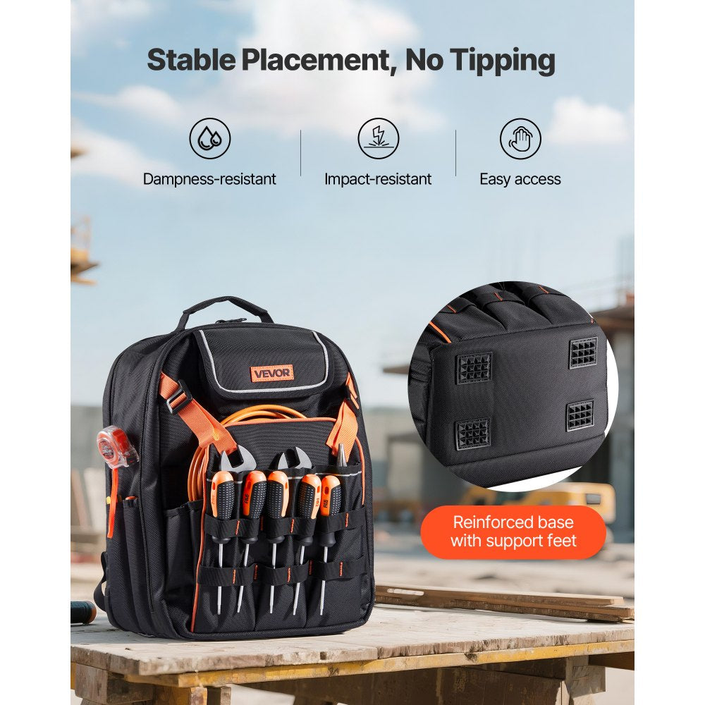 Tool Backpack 45 Pockets Tear-resistant Jobsite Backpack for Electrician