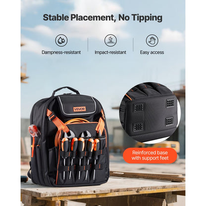 Tool Backpack 45 Pockets Tear-resistant Jobsite Backpack for Electrician