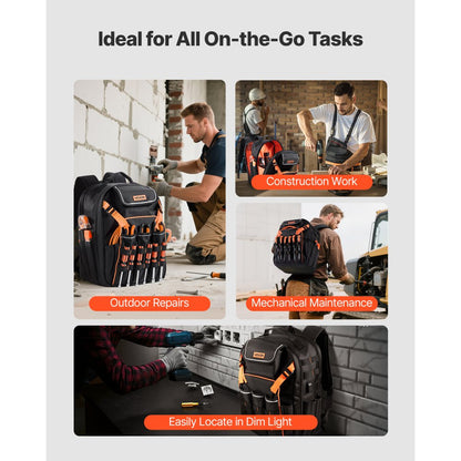 Tool Backpack 45 Pockets Tear-resistant Jobsite Backpack for Electrician