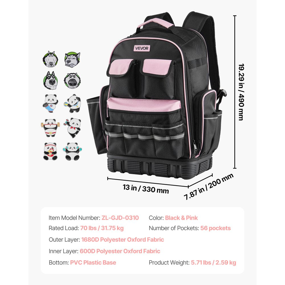 Tool Backpack 56 Pockets Tear-resistant Jobsite Backpack for Electrician