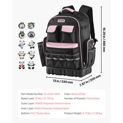 Tool Backpack 56 Pockets Tear-resistant Jobsite Backpack for Electrician