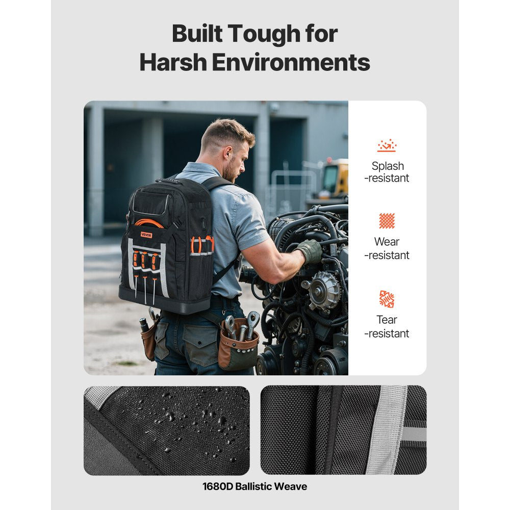 Tool Backpack 56 Pockets Splash-resistant Jobsite Backpack for Electrician
