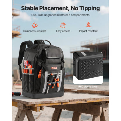 Tool Backpack 56 Pockets Splash-resistant Jobsite Backpack for Electrician