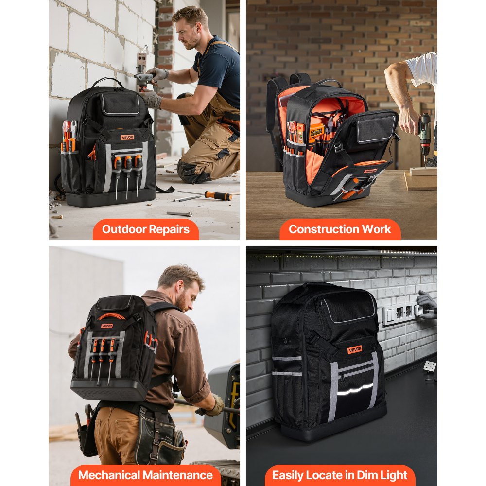 Tool Backpack 56 Pockets Splash-resistant Jobsite Backpack for Electrician