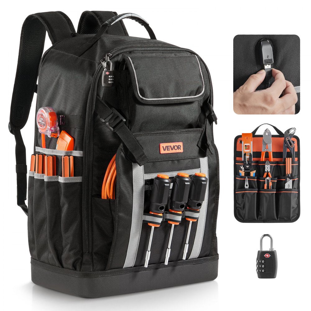 Tool Backpack 56 Pockets Splash-resistant Jobsite Backpack for Electrician