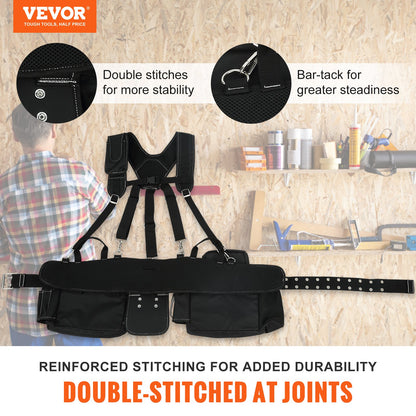 VEVOR Tool Belt with Suspenders, 29 Pockets, 29-54 inches Adjustable Waist Size,