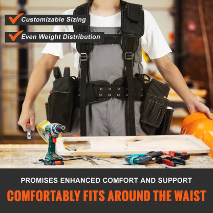 VEVOR Tool Belt with Suspenders, 29 Pockets, 29-54 inches Adjustable Waist Size,