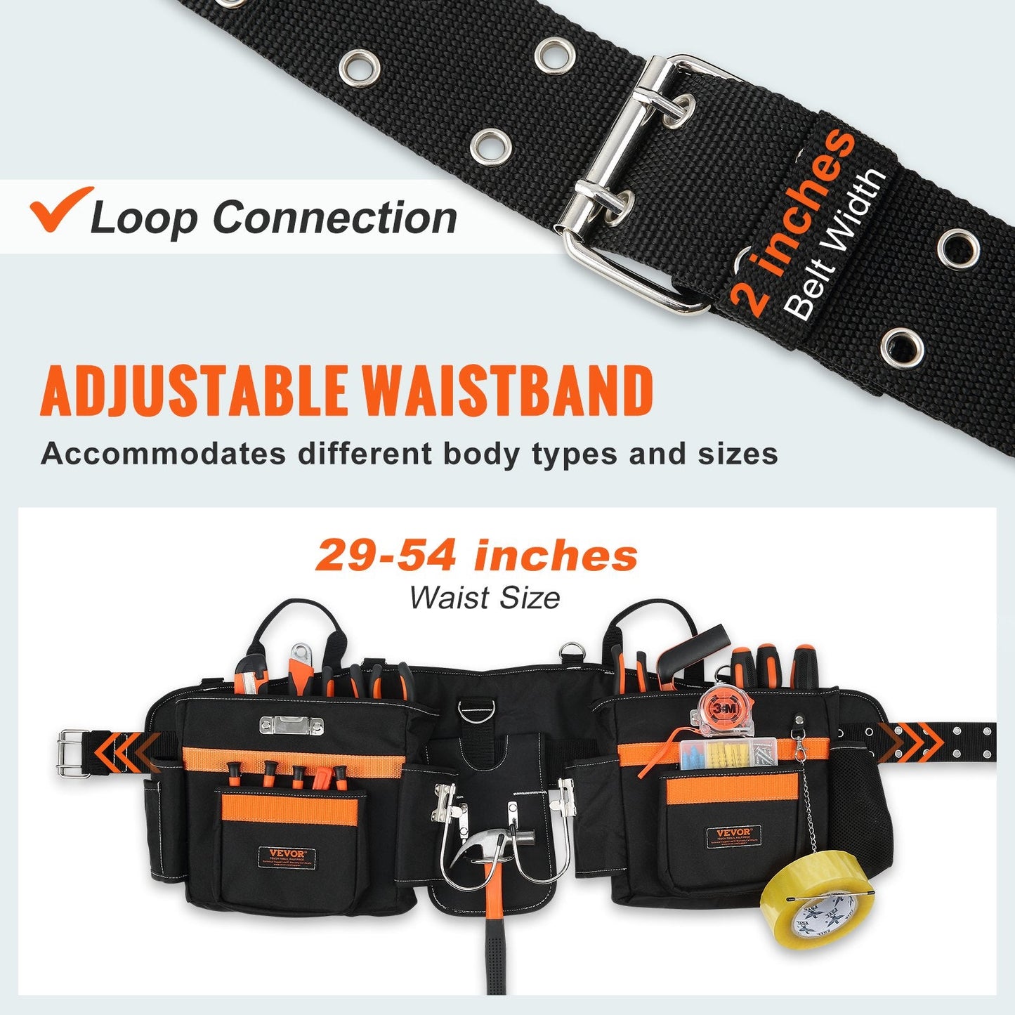 Heavy Duty Tool Belt with Suspenders, 29 Pockets, Adjustable 0.74-1.37 m Waist