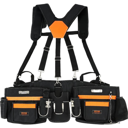 Heavy Duty Tool Belt with Suspenders, 29 Pockets, Adjustable 0.74-1.37 m Waist