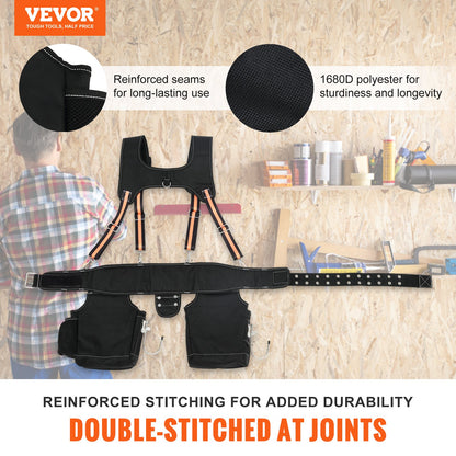 VEVOR Tool Belt with Suspenders, 29 Pockets, 29-54 inches Adjustable Waist Size,