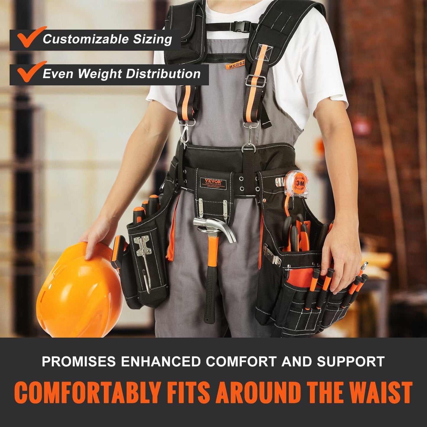 Heavy Duty Tool Belt with Suspenders, 29 Pockets, Adjustable Waist 0.74-1.37m