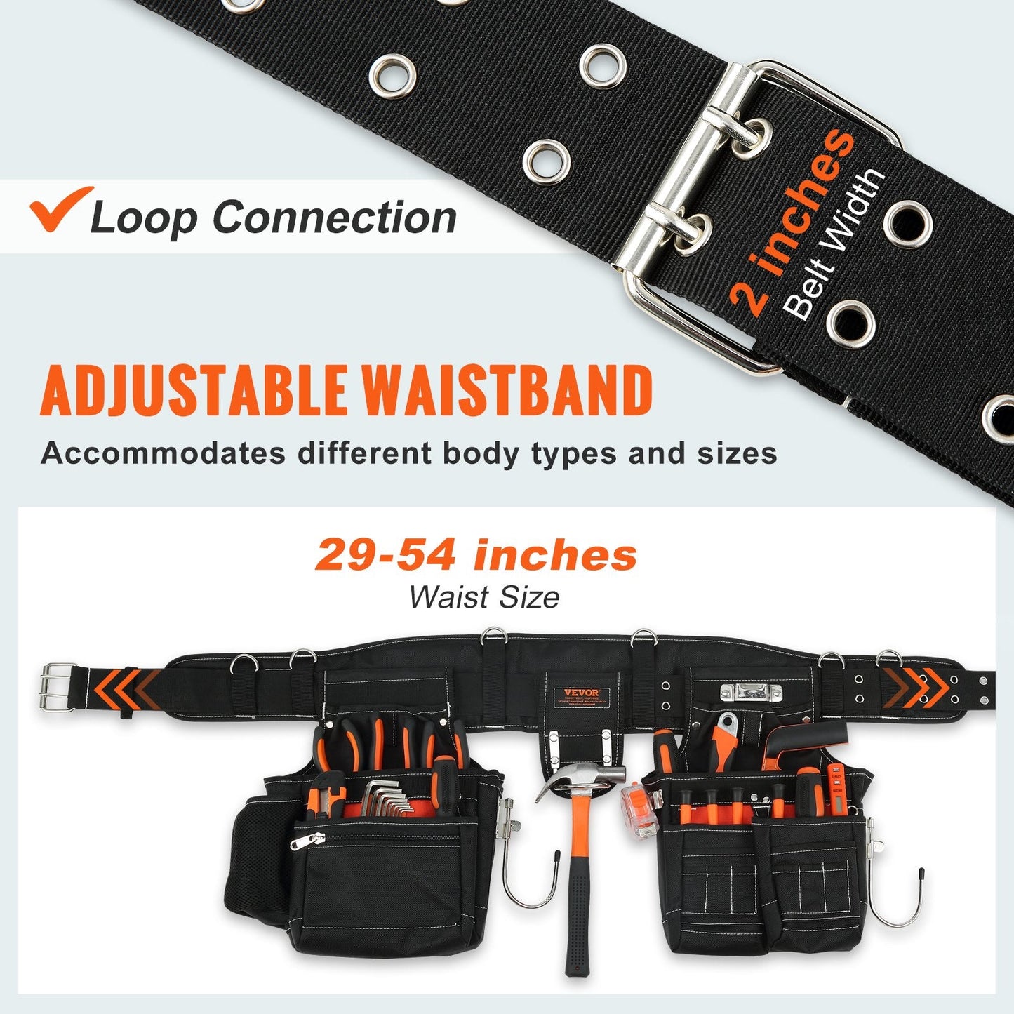 Heavy Duty Tool Belt with Suspenders, 29 Pockets, Adjustable Waist 0.74-1.37m