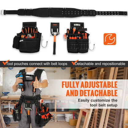 Heavy Duty Tool Belt with Suspenders, 29 Pockets, Adjustable Waist 0.74-1.37m
