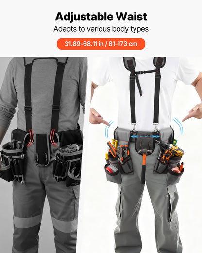 Tool Belt, 22 Pockets Tool Pouch with Suspenders for Men, Heavy Duty Adjustable Utility Belt Bag Suspenders for Electrician, Carpenter, Construction, Work Apron Organizer Waist Adjust 81-173 cm