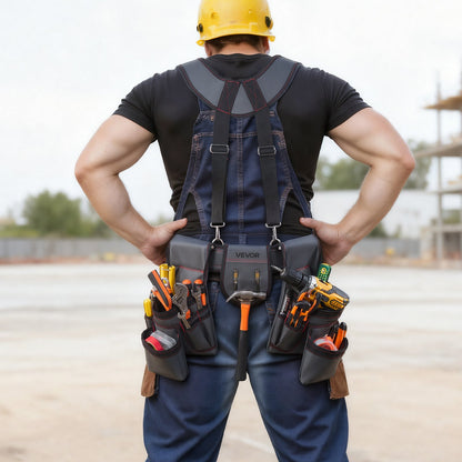 Tool Belt, 22 Pockets Tool Pouch with Suspenders for Men, Heavy Duty Adjustable Utility Belt Bag Suspenders for Electrician, Carpenter, Construction, Work Apron Organizer Waist Adjust 81-173 cm