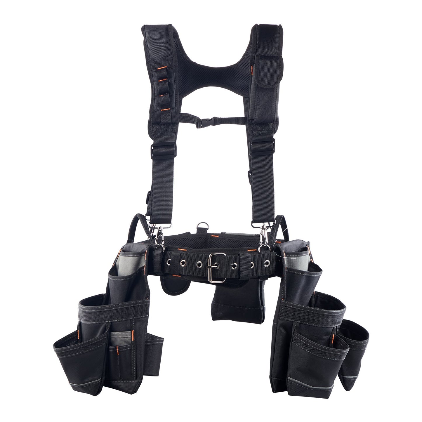 Tool Belt, 19 Pockets Tool Pouch with Suspenders for Men, Heavy Duty Adjustable Utility Belt Work Bag Detachable Suspension Rig for Electrician, Carpenter, Construction, Adjust Waist 80-131 cm
