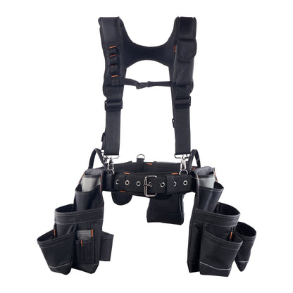 Tool Belt, 19 Pockets Tool Pouch with Suspenders for Men, Heavy Duty Adjustable Utility Belt Work Bag Detachable Suspension Rig for Electrician, Carpenter, Construction, Adjust Waist 80-131 cm