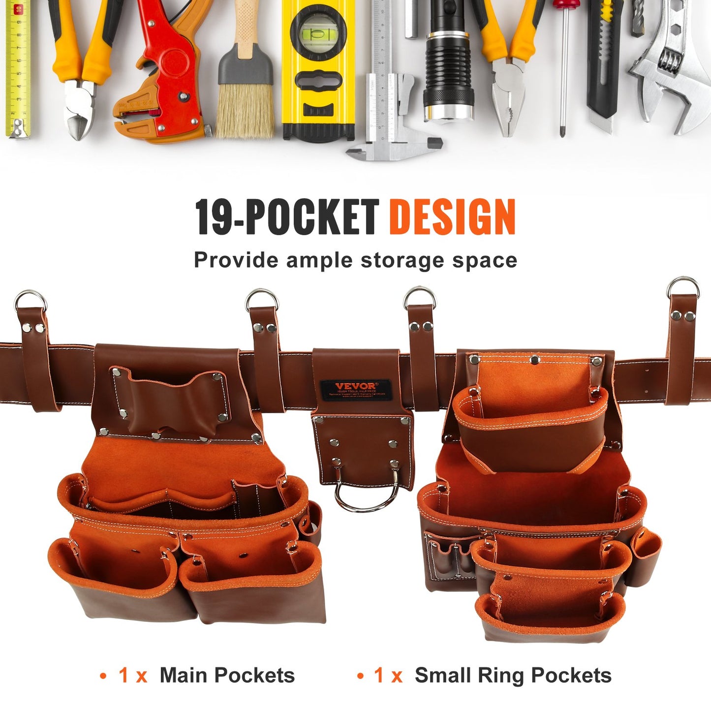 VEVOR Tool Belt with Suspenders, 19 Pockets, 29-54 inches Adjustable Waist Size,