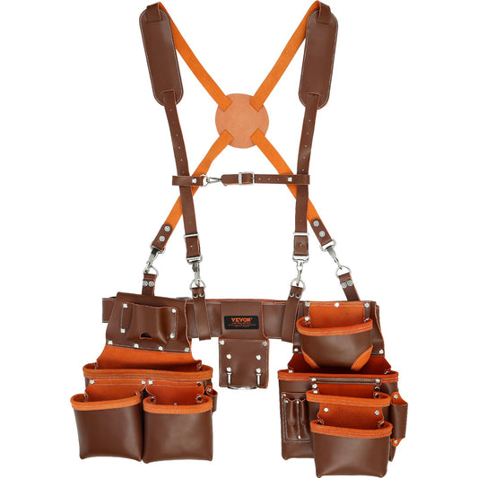 VEVOR Tool Belt with Suspenders, 19 Pockets, 29-54 inches Adjustable Waist Size,