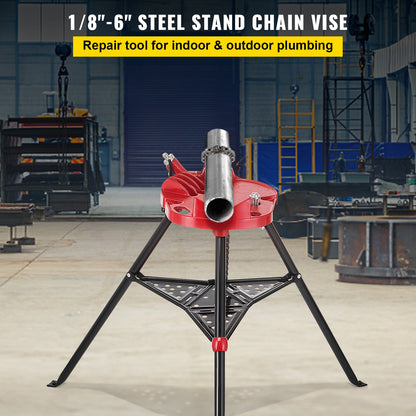 VEVOR Tripod Pipe Chain Vise Stand 1/8" to 6" w/ Steel Legs & Rubber Mounts Bib