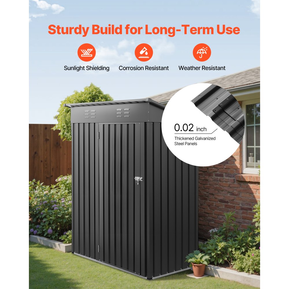 1533 x 876 x 1815 mm Metal Garden Shed with 2 Louver Vents Waterproof Grey