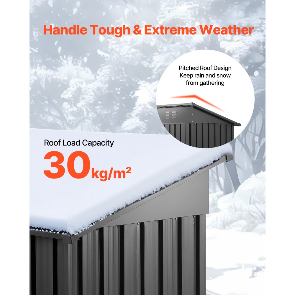 1533 x 876 x 1815 mm Metal Garden Shed with 2 Louver Vents Waterproof Grey