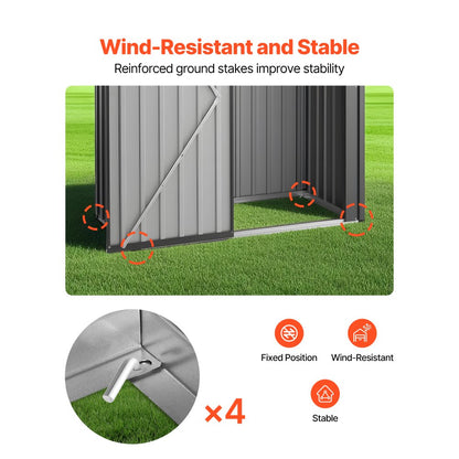 1533 x 876 x 1815 mm Metal Garden Shed with 2 Louver Vents Waterproof Grey