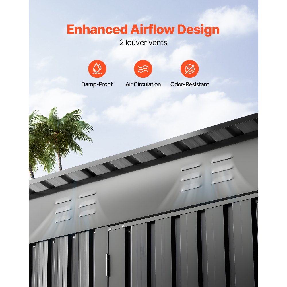 1533 x 876 x 1815 mm Metal Garden Shed with 2 Louver Vents Waterproof Grey