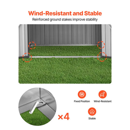 1860 x 1210 x 1841mm Metal Garden Shed with 4 Louver Vents Waterproof Grey