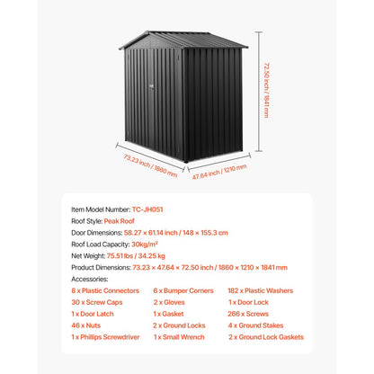 1860 x 1210 x 1841mm Metal Garden Shed with 4 Louver Vents Waterproof Grey