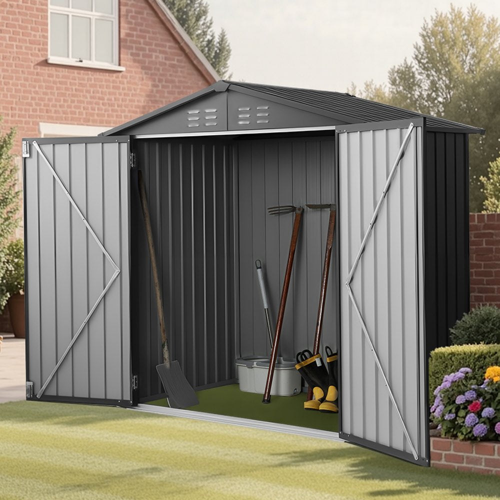 1860 x 1210 x 1841mm Metal Garden Shed with 4 Louver Vents Waterproof Grey