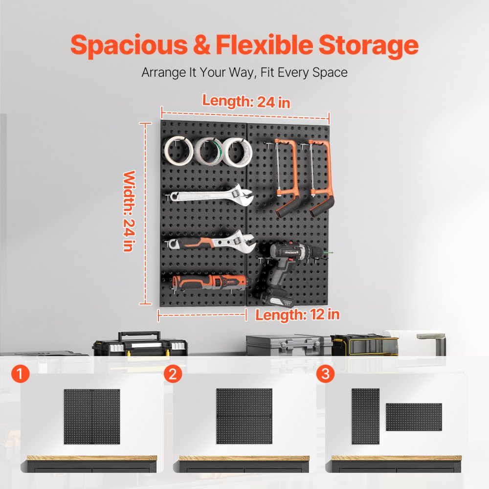 VEVOR Metal Pegboard Panels 609.6 x 304.8 mm 2 Panels Wall Organizer for Home