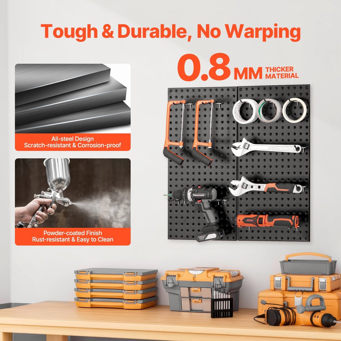 Heavy-Duty Steel Pegboard Panels 61 x 30 cm - 2 Pack Wall Organizer, 40 kg Capacity