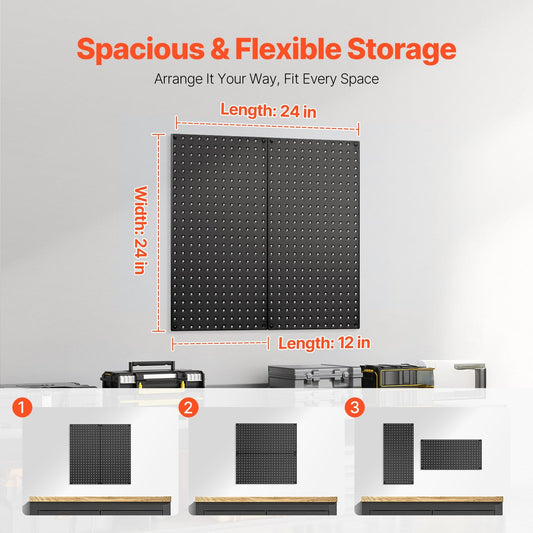 Heavy-Duty Steel Pegboard Panels 61 x 30 cm - 2 Pack Wall Organizer, 40 kg Capacity