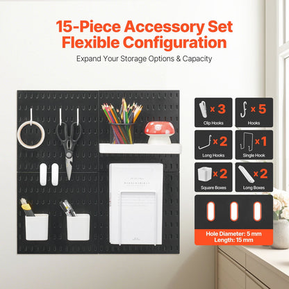 Modular Plastic Pegboard Kit, 0.28 x 0.28 m, 4 Panels, Black, Heavy Duty