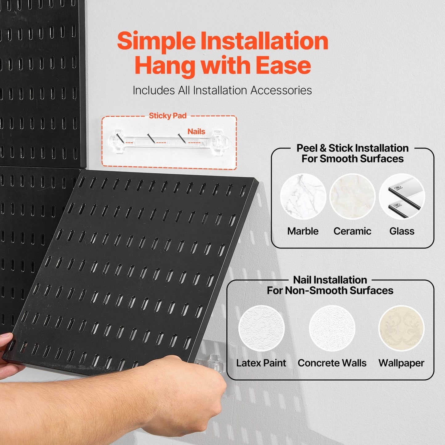 Modular Plastic Pegboard Kit, 0.28 x 0.28 m, 4 Panels, Black, Heavy Duty